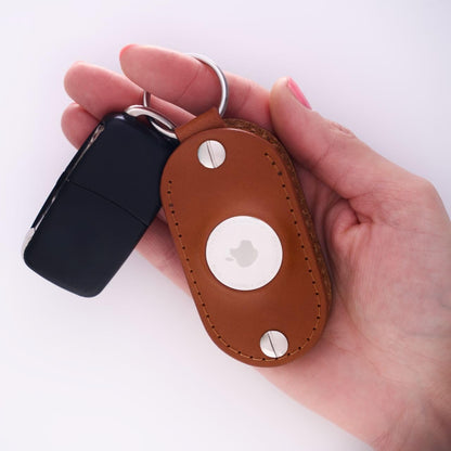 Leather Key Organizer Compatible with Apple AirTag | Handmade Full Grain Leather Keychain Compatible With Tracking Device (Honey)