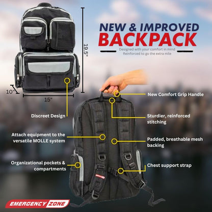 Emergency Zone Urban Survival Bug Out Bag - 4 Person | Bugout Backpack Survival Kit w/Emergency Food Supply, Survival Gear and Supplies for Disasters
