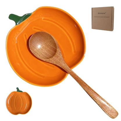 Ceramic Spoon Rest for Stove Top, Halloween Pumpkin Cute Spoon Rest for Kitchen Counter, Cooking Spoon Holder for Kitchen Counter, Utensil Rest Spatula Rest Ladle Holder Tong Rest (Orange)