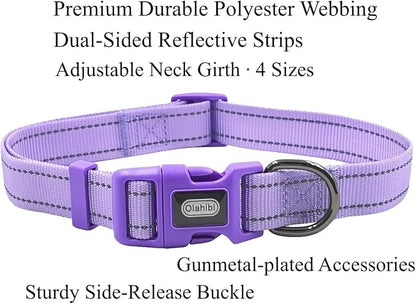 Dog Collar Leash Set, with Relfective Strips, Lilac Purple, Medium. | Adjustable Collar,5 ft Matching Leash,Neoprene Padded Handle.
