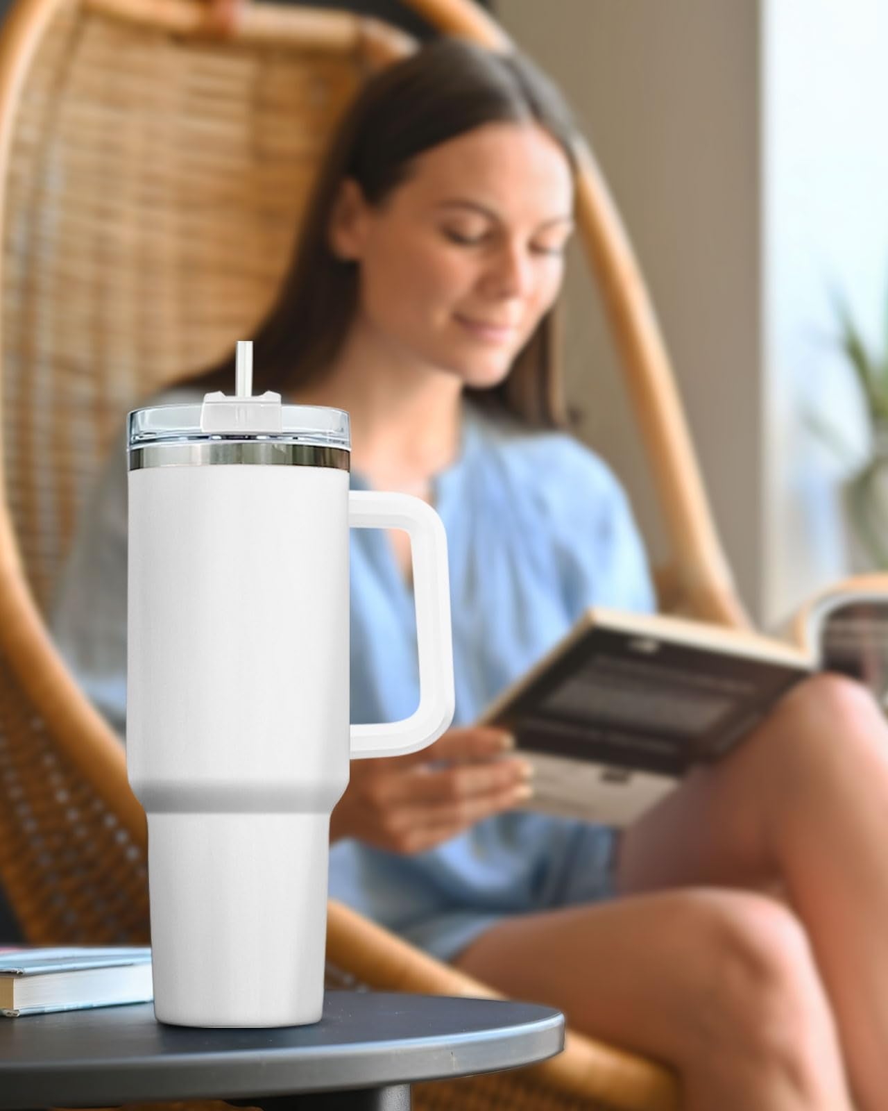 GEPOSTORE 40oz Tumbler with Handle and Straw Insulated Travel Mug