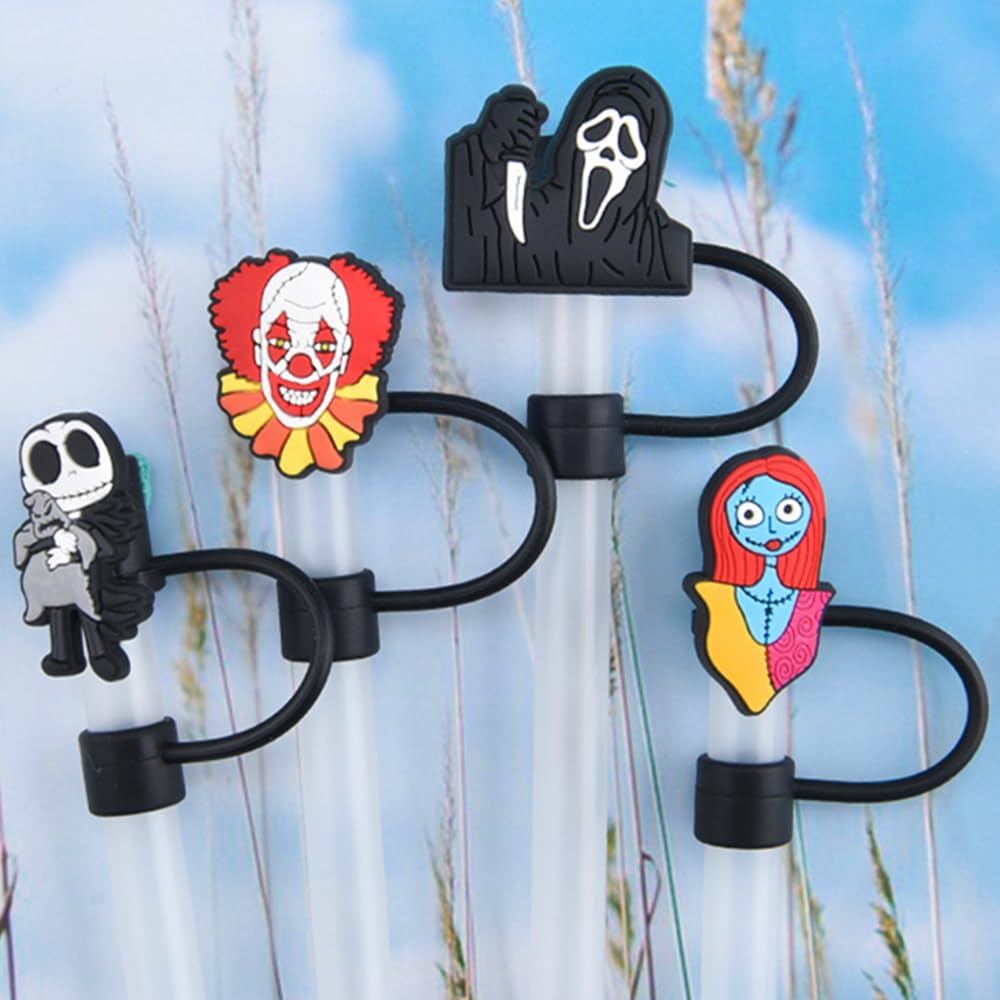Bulk of Halloween Straw Cover Cap, 10mm Silicone Black Reusable Straw Toppers fit Stanley 30&40 Oz Tumbler with Handle Accessories 20B