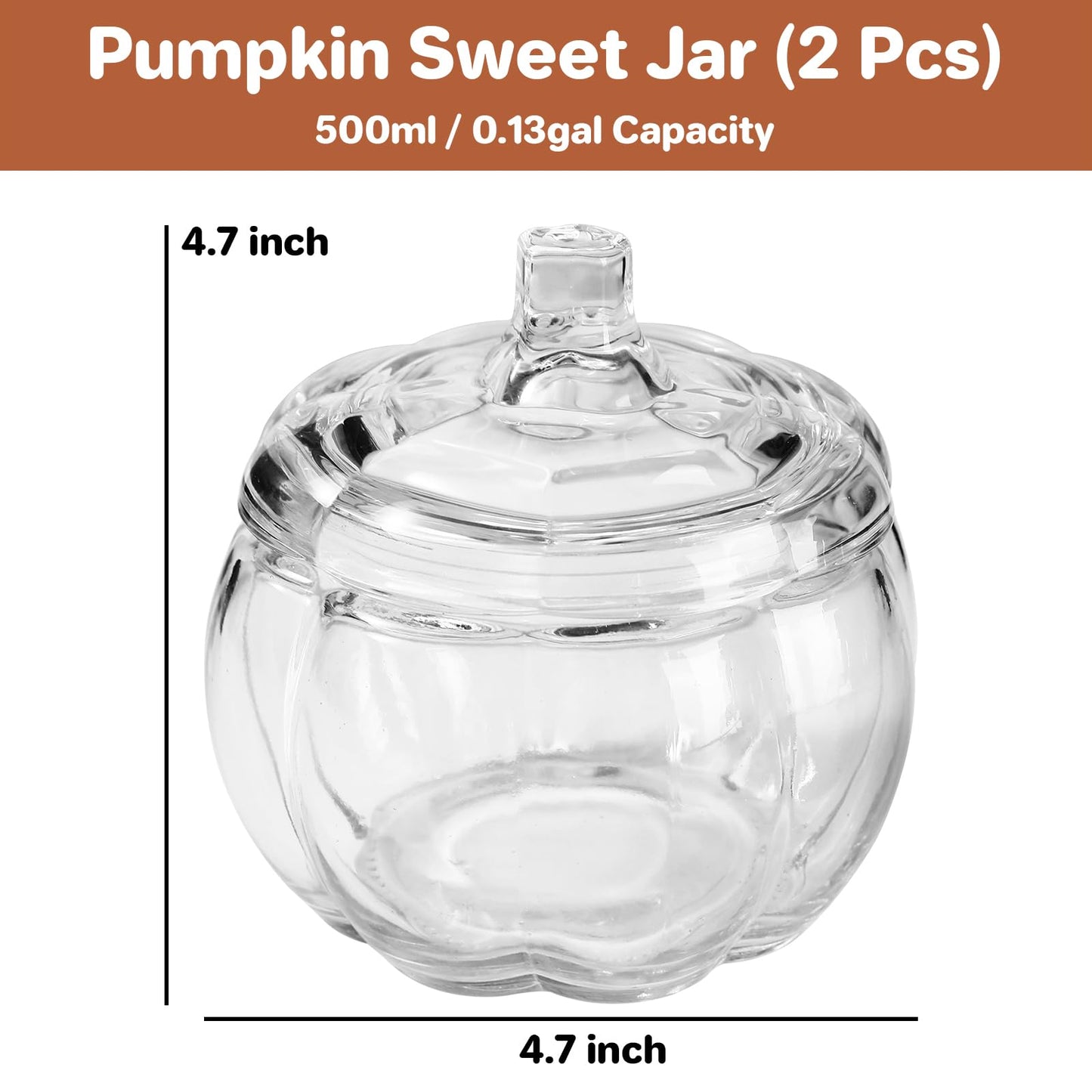 FunouHome Halloween Decorations-2 PCS Glass Pumpkin Jars with Lid-Halloween Candy Storage for Home Fall Thanksgiving Halloween Party Centerpieces Decor
