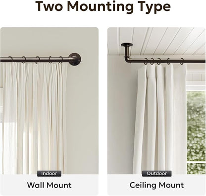 Zeerobee Curtain Rods for Windows 32 to 48, 1 Inch Industrial Wrap Around Antique Bronze Curtain Rod, Indoor/Outdoor Room Divider Adjustable Drapery Pole, 32"-48"