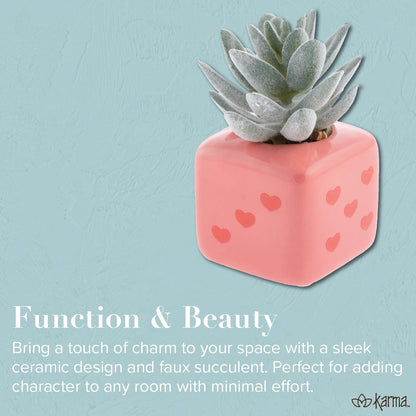 Karma, Shaped Artificial Succulents in Ceramic Pot, Faux Mini Succulent Plant, Desk Decor, Office Plants - Turtle