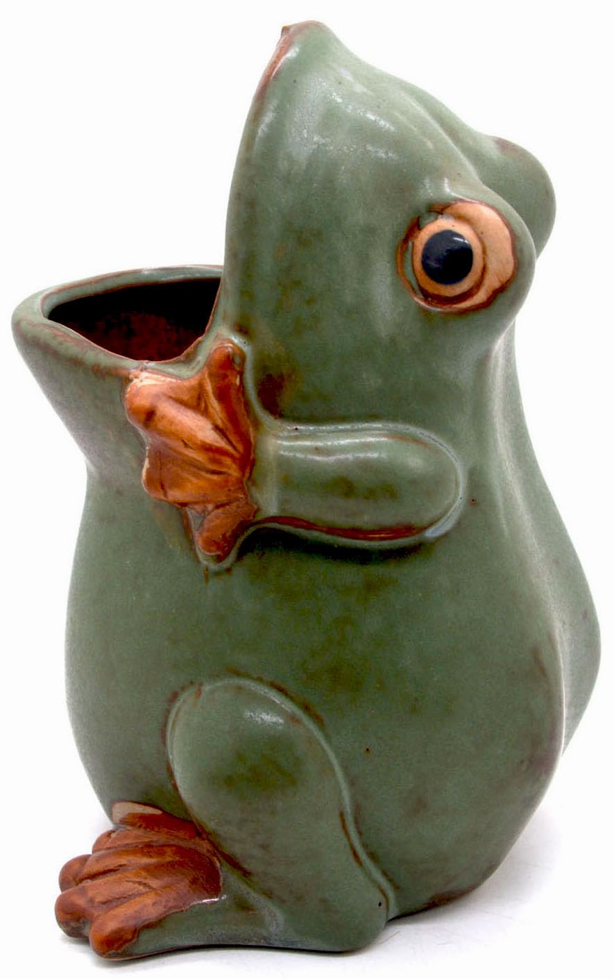 MONMOB 7" Ceramic Frog Shaped Plant Pot for Bonsai Flower Succulent Planter Candy Dish Pencil Holder Decor Multipurpose Green Frog Gift