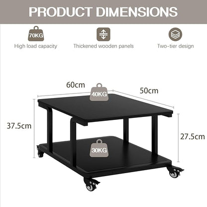 Natwind 2 Tier Laser Printer Stand,24''x20''x15'' Large Printer Table Copier Stand Under Desk,Heavy Duty Rolling Cart with Paper Storage Shelf,Printer Holder on Wheels for Home Office (Black)