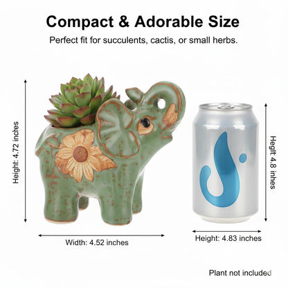 Hemoton Small Succulent Planter Pot with Drainage, Indoor/Outdoor Ceramic Animal Planter, Cute Elephant Cactus/Bonsai Flower Pot, Animal Pencil Holder for Office Home Desktop Decor