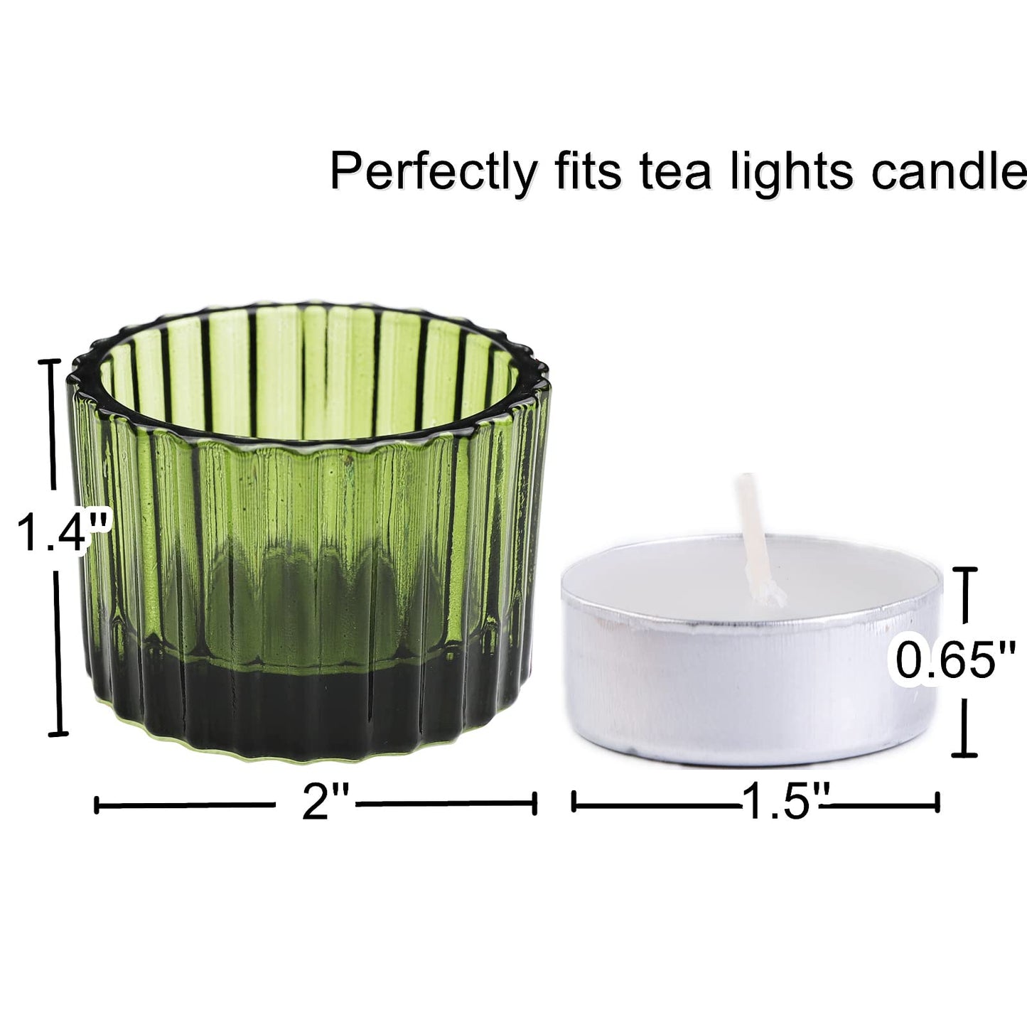 VOHO Green Tealight Candle Holder Set of 12, Glass Candle Holder for Wedding Table Centerpiece, Tea Lights Candle Holders Bulk for Home Decor(2''x 1.4'')