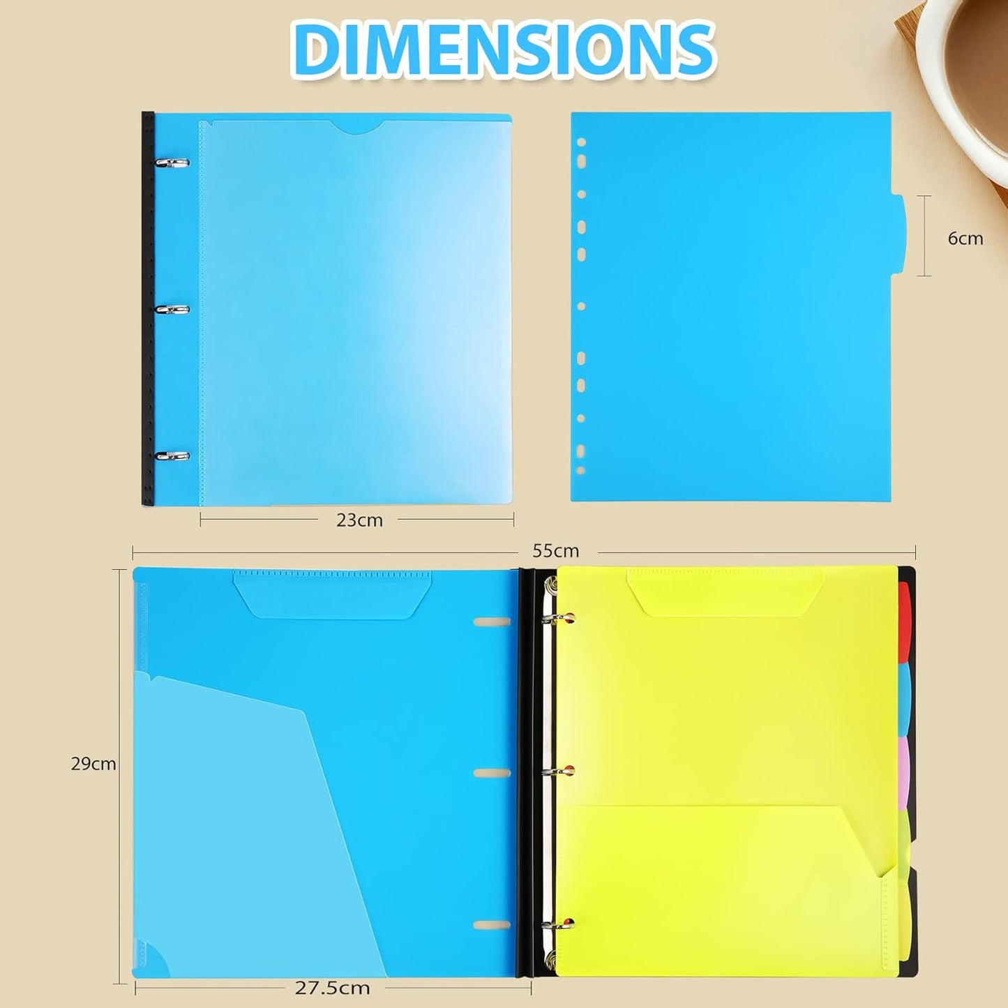 WOT I 1-Pack Telescoping 3 Ring Binder Notebook - Customizable Cover, 5 Dividers & Pocket Folder in One Slim Organizer (60 Sheets Included), Blue