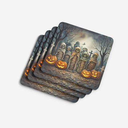 Caroline's Treasures Mummies Spooky Halloween Foam Coaster Set of 4 Cup Coasters for Indoor and Outdoor, Coaster for Tabletop Protection, Anti Slip, Mouse pad Material