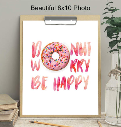 Donut Wall Decor - Funny Kitchen, Dining Room, Cafe Decor - Cute Donut Worry Wall Art for Coffee Bar, Restaurant - Unique Housewarming Gift - Inspirational Quote Poster Picture Print