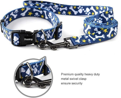 Ihoming Puppy Collar and Leash Set for Daily Outdoor Walking Running Training, Bone Design for Extra Small Boys Girls Dogs Cats Pets, XS-Up to 10LBS