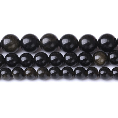90PCS 4MM Natural Black Golden Obsidian Stone Beads Energy Healing Beads for DIY Jewelry Bracelet Necklace Making for Jewelry Making15Inch