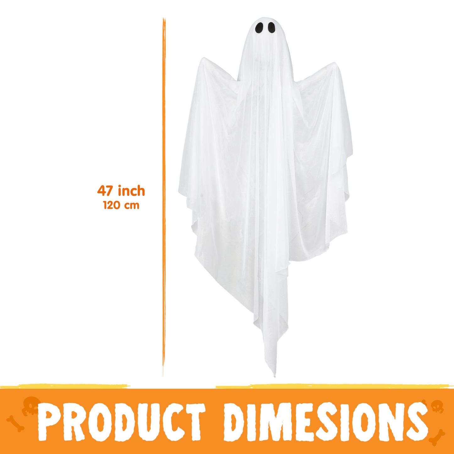 JOYIN 2 Pcs 47” Halloween Hanging Light up Ghost Decorations Outdoor, Halloween White Hanging Ghosts with Blue LED Lights and Timer for Haunted House Party Supplies Front Yard Patio Garden Decor