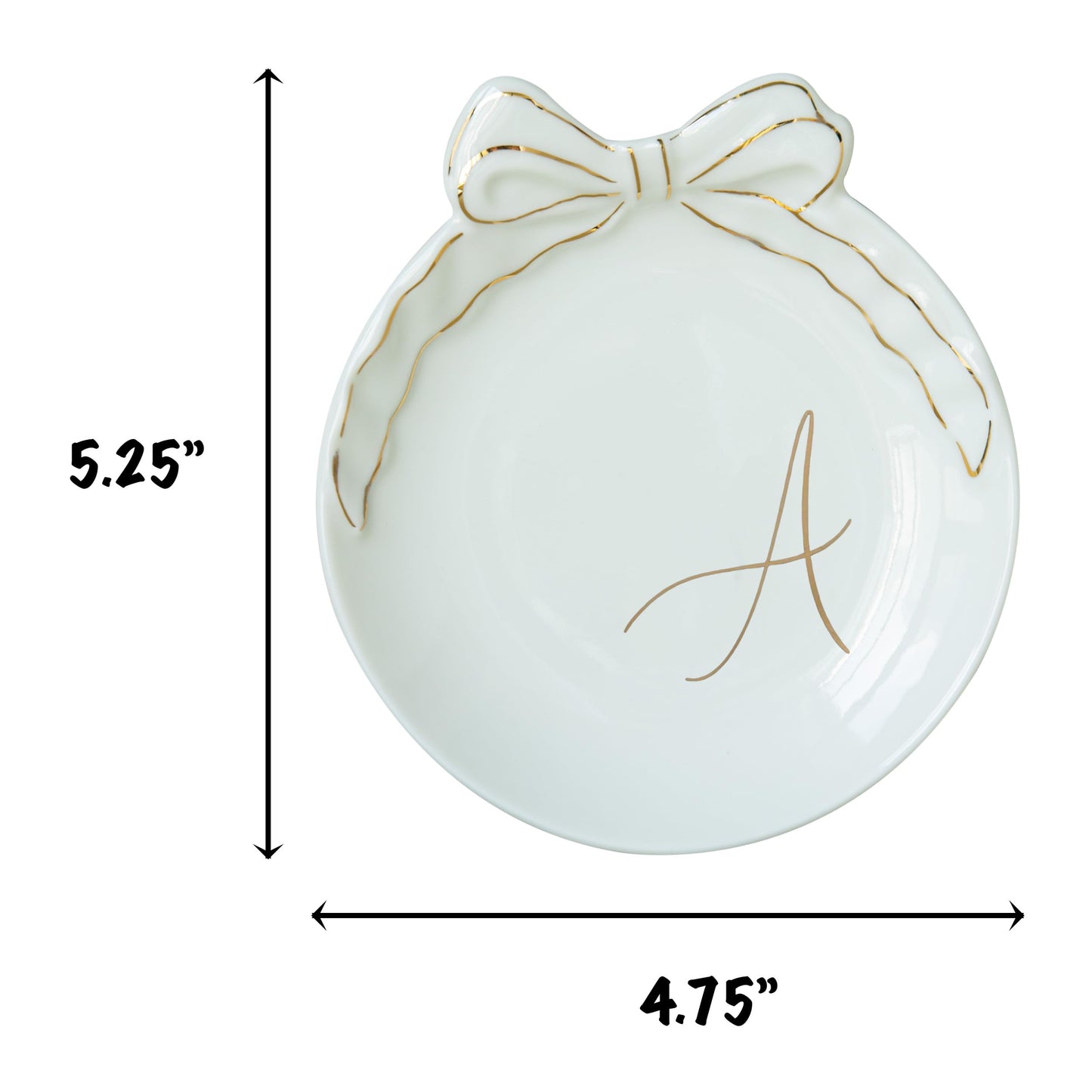COLLECTIVE HOME Custom Initial Ceramic Jewelry Tray with Bow - Ring Holder & Earring Dish | Christmas Gift Idea for Women, Unique Birthday Present for Her (A)