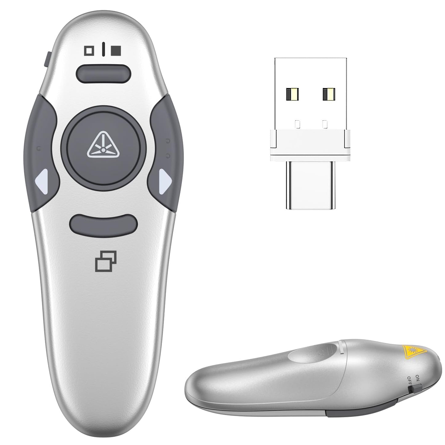 QUI Presentation Clicker Wireless Presenter Remote Clicker for PowerPoint Presentation Remote, PowerPoint Slide Advancer for Mac/Windows/Google Slide/Keynote, Silver, A-C