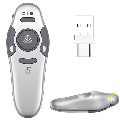 QUI Presentation Clicker Wireless Presenter Remote Clicker for PowerPoint Presentation Remote, PowerPoint Slide Advancer for Mac/Windows/Google Slide/Keynote, Silver, A-C
