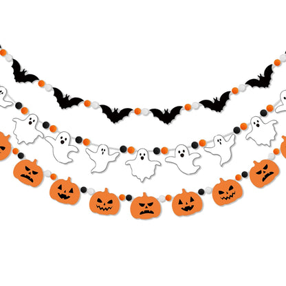 Doumeny 3Pcs Halloween Felt Garland Ghost Bat Felt Bunting Banner Pumpkin Pompom Ball Bunting Flag Black Orange White Ball Garland Halloween Hanging Banner for Party Fireplace Home Wall Decor