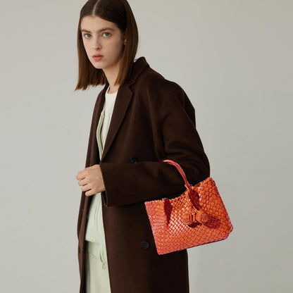 OUYGZOU Woven Tote Bag for Women, Hobo Bag for Work, Large Beach Travel Handbags and Purses, Retro Shoulder Bag, Shopping Bag (Orange, Medium)