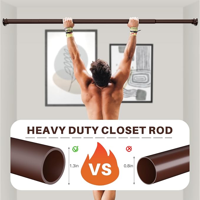 SUTINE Closet Rod - Closet Rods for Hanging Clothes, 17 to 97 inch Adjustable Closet Hanging Rod, Heavy Duty Clothes Rod Clothing Bar, Closet Poles for Hanging Clothes for Wardrobes, Shower Curtain
