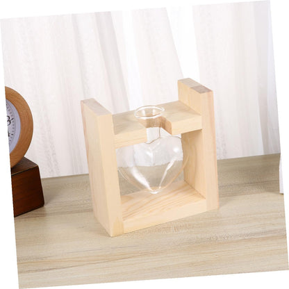 HAKIDZEL Heart-Shaped Glass Vase with Wooden Rack Hydroponic Plant Terrarium Container for Indoor Flower Arrangement Heat-Resistant Decorative Planter for Tulips Roses Indoor and Office