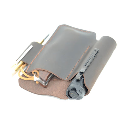 YIYUS Genuine Leather Multitool Sheath Organizer, Leather EDC Pouch for Men, Belt Holder Mini Leather Pocket, Flashlight Holder, Pen Holder, Sheath Holster Darkbrown