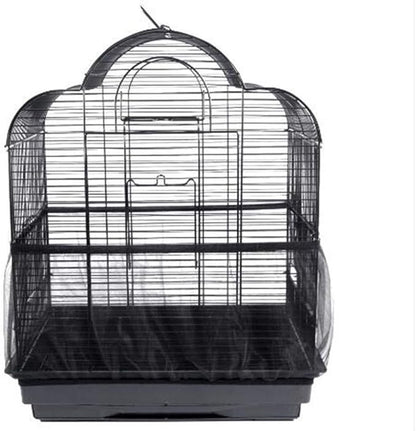 Universal Bird Cage Seed Catcher Seeds Guard Parrot Mesh Net Cover Stretchy Shell Skirt Traps Cage Basket Soft Airy Parrot Cage Skirt (M,Black)