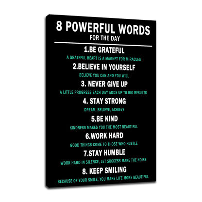 PSYYSP 8 Powerful Words Motivational Framed Canvas Wall Art, Black Teal Inspirational Typography Poster, Daily Affirmation Quote Print for Home Office, Bedroom, Dorm, Study Room Decor, 18x12 Inch