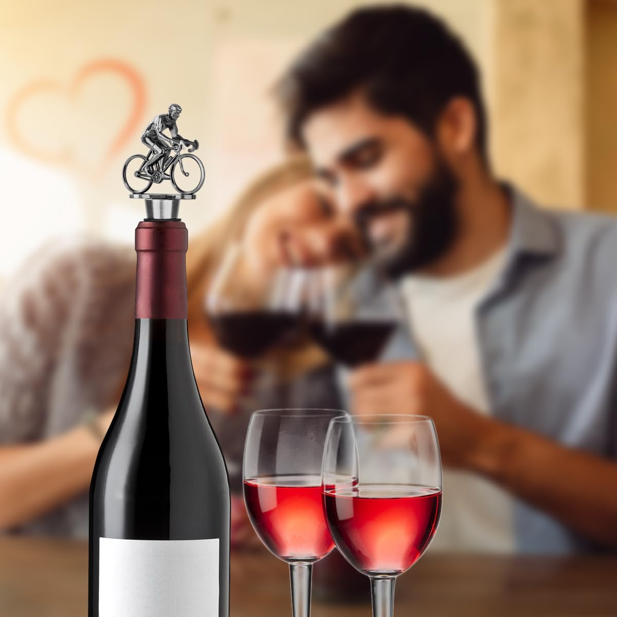 LULLEA Cycling Wine Bottle Stopper, Bicycle Gifts Cyclist Gifts Wine Gifts for Father's Day, Christmas, Birthday, Silver Bottle Stopper for Wine and Champagne with Bag
