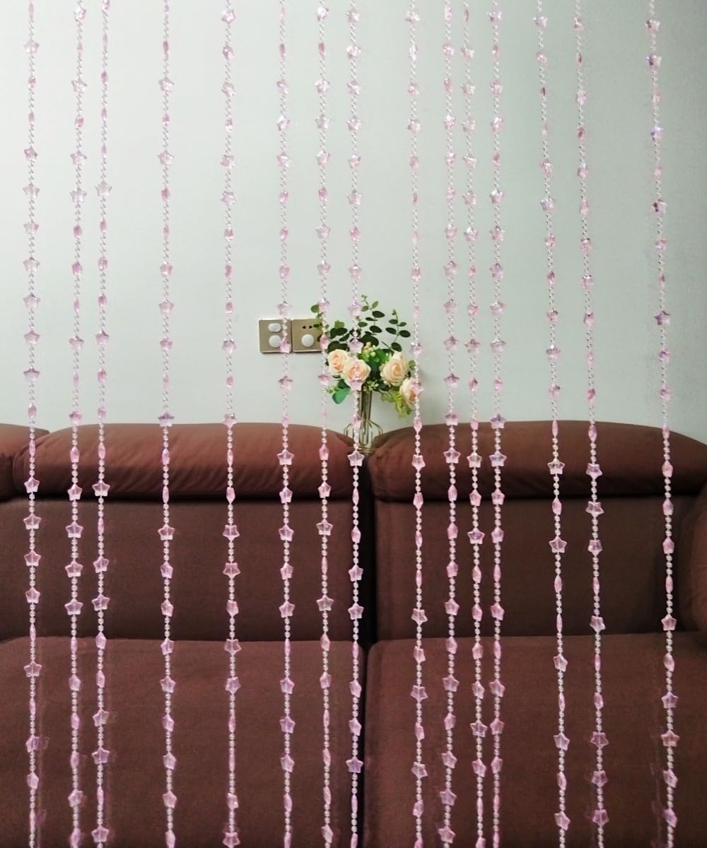 ave split Beaded Curtain Doorways Star Acrylic Hanging Door Beads String Curtains Tassel Room Divider Screen Decor for Doorway Window Living Room Wedding 049Star (Pink Star)
