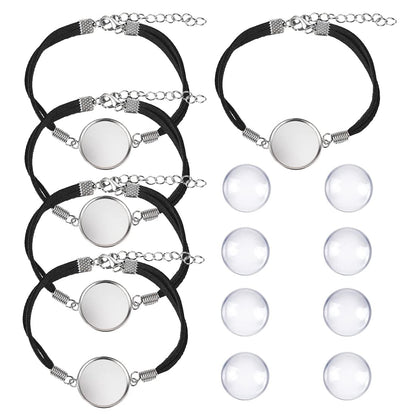 DROLE 40Pcs Black Leather Bracelet Blanks - 20mm Cabochon Bezel Tray Blank Bracelets with Black Bracelet Chain for Jewelry Making