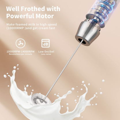 Maestri House Rechargeable Milk Frother, LunaFro NS 2-Speed Handheld Electric Foam Maker Waterproof Detachable Stainless Steel Whisk Drink Mixer Foamer for Lattes, Cappuccino, No Stand