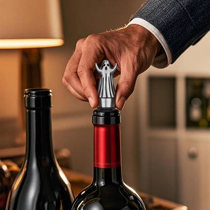 MR.BARWARE Ghost Wine Stopper – Spooky Gift for Men Women, Silver Ghost-Shaped Bar Accessory with Gift Bag, Perfect for Halloween Birthday Fathers Day Christmas