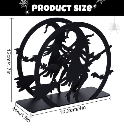 Whaline Halloween Napkin Holder Matte Black Metal Hocus Pocus Design Freestanding Tissue Dispenser Vertical Tabletop Napkin Holder for Square Paper Napkin Dinner Home Kitchen Restaurant Picnic Party