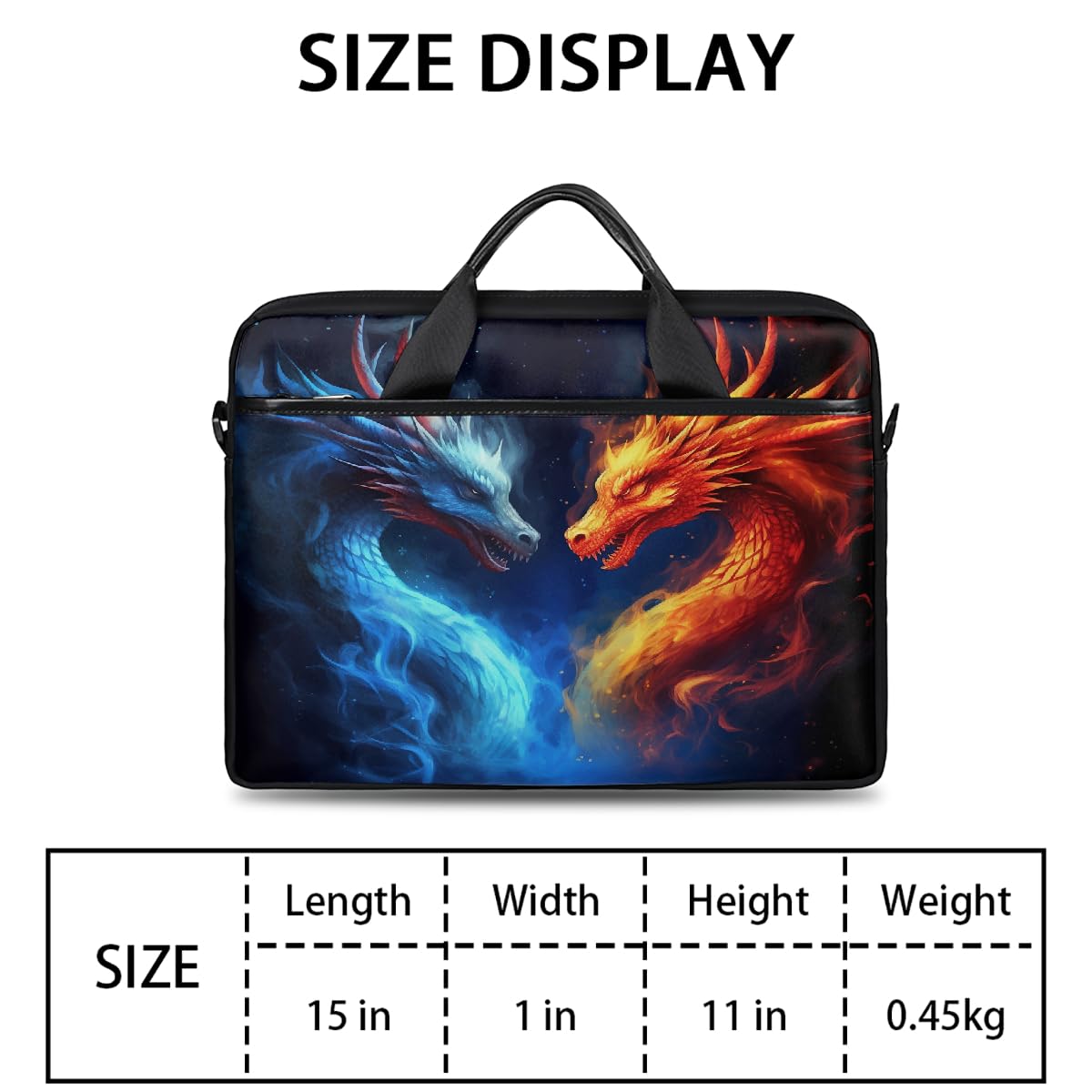 VQUVQV Laptop Bag Case Red And Blue Firey Dragon Animal Computer Briefcase Messenger Bag for Men Women, Lightweight Travel Laptop Tote Bags