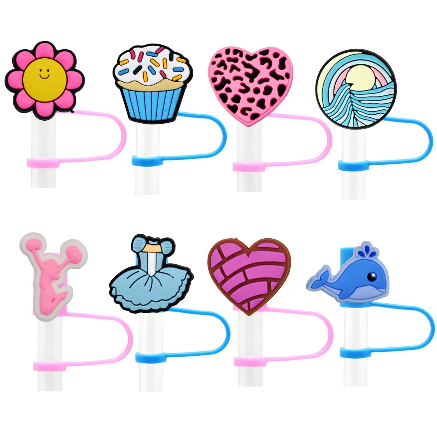 Gibleitz Random Different 10mm Straw Cover Caps for Tumbler Cup,40PCS Mixed Cute PVC Straw Toppers, Dust-Proof and Reusable,Party Gifts