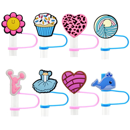 Gibleitz Random Different 10mm Straw Cover Caps for Tumbler Cup,40PCS Mixed Cute PVC Straw Toppers, Dust-Proof and Reusable,Party Gifts