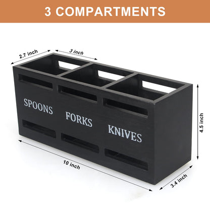 Ayiaren Wooden Silverware Caddy Flatware Cutlery Holder Wood Silverware Organizer Containers Small Black Kitchen Utensil Holder for Countertop Spoon and Fork Holder Flatware Utensils Caddy for Party