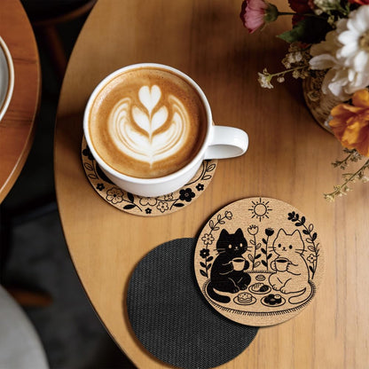 ANATTASOUL Coasters Set of 6 Funny Cats Absorbent Recycled Rubber Coasters for Drinks, 3.93" Non-Slip Round Cup Mats for Kitchen, Office, Farmhouse, Home Decor Housewarming Gifts