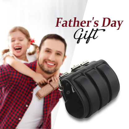 EVER FAITH 3 Layer Wide Belt Synthetic Leather Men Wristband Black Bracelet Unisex Couple