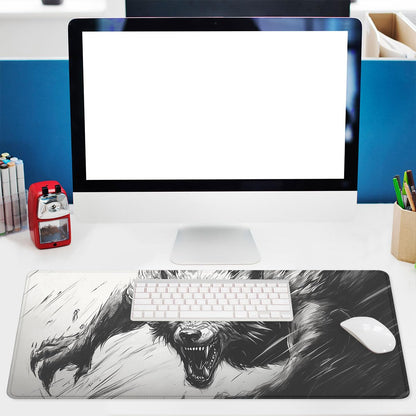 Werewolf Mouse Pad Wolf Howling Fantasy Black White Anime Extended Mousepad Waterproof Stitched Edges Rubber Base Non-Slip Deskmap Computer Keyboard Mat 31.5x11.8 in