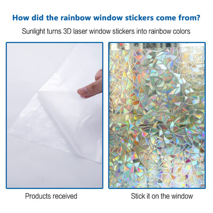 Rainbow Window Clings - 3D Decorative Vinyl, Stained Glass Decals, Static Cling Stickers - Removable, Non-Adhesive, UV Blocking (35.4" x 78.7")