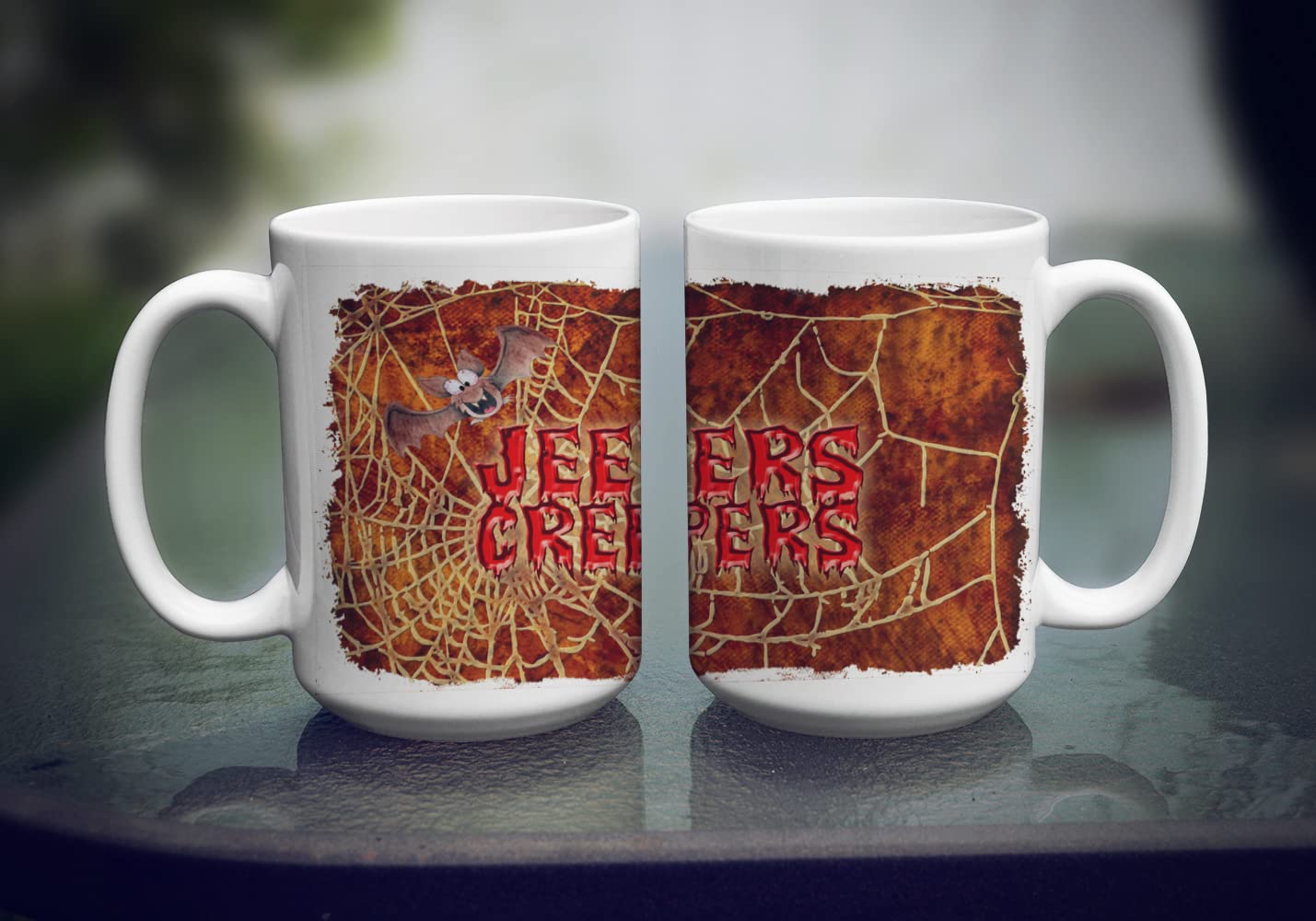 Caroline's Treasures SB3018CM15 Jeepers Creepers with Bat and Spider web Halloween Dishwasher Safe Microwavable Ceramic Coffee Mug 15 ounce, 15 ounce, multicolor