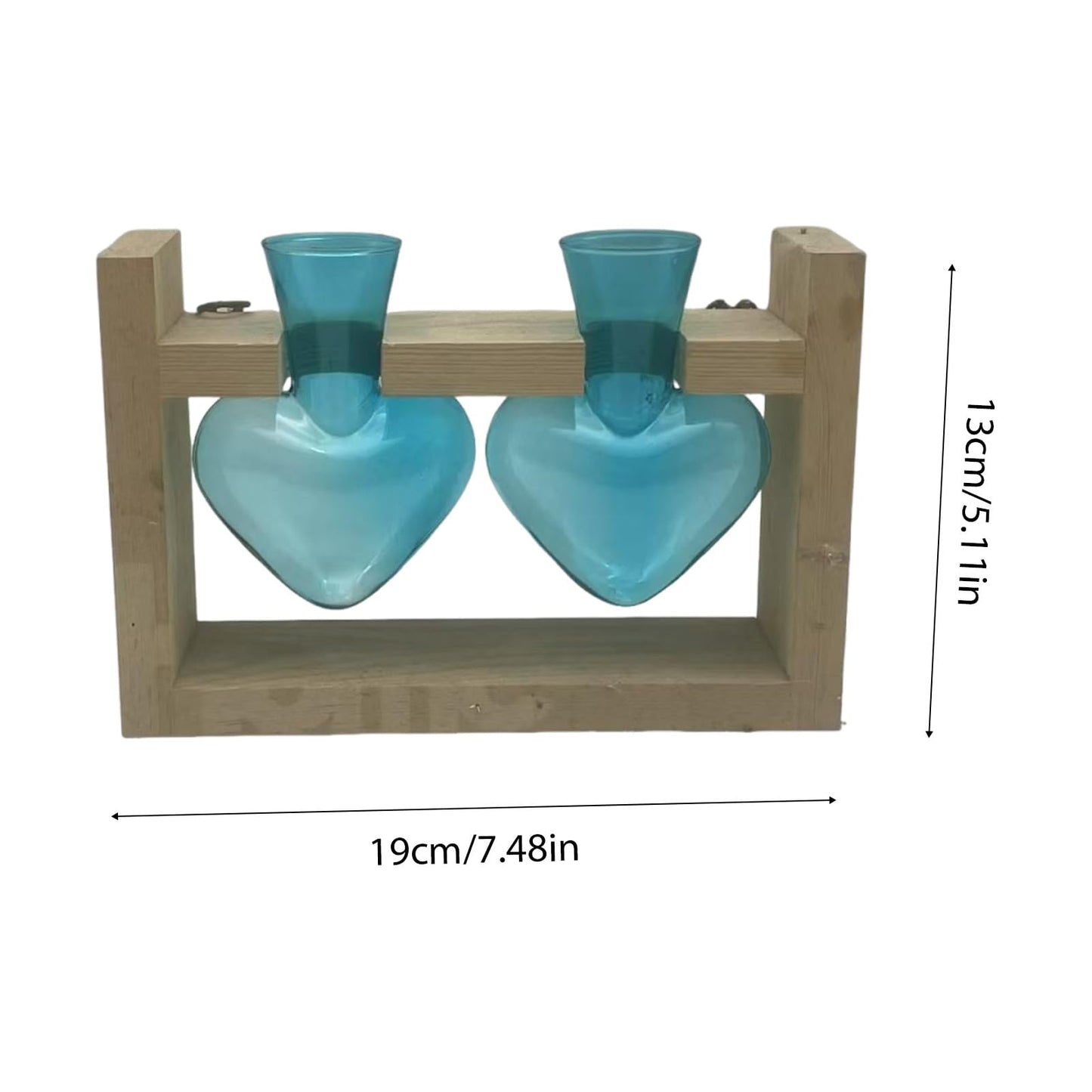 Luocute Heart Shaped Glass Vase, Plant Terrarium Propagation Station with Wooden Stand for Home Office Decor Hydroponics Garden