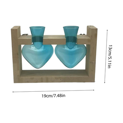 SUNGOOYUE Heart Shaped Glass Vase, Plant Propagation Station with Wooden Stand for Home Garden Decoration, Hydroponic Terrarium for Women Mom