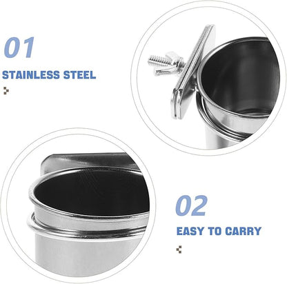 Abaodam 2pcs Stainless Steel Parrot Feeder Bowls with Clamp Holders, Cage Hanging Coop Cups 4.4cm and 5.5cm for Cockatiel Budgie Parakeet Bird Cage Feeding Supplies