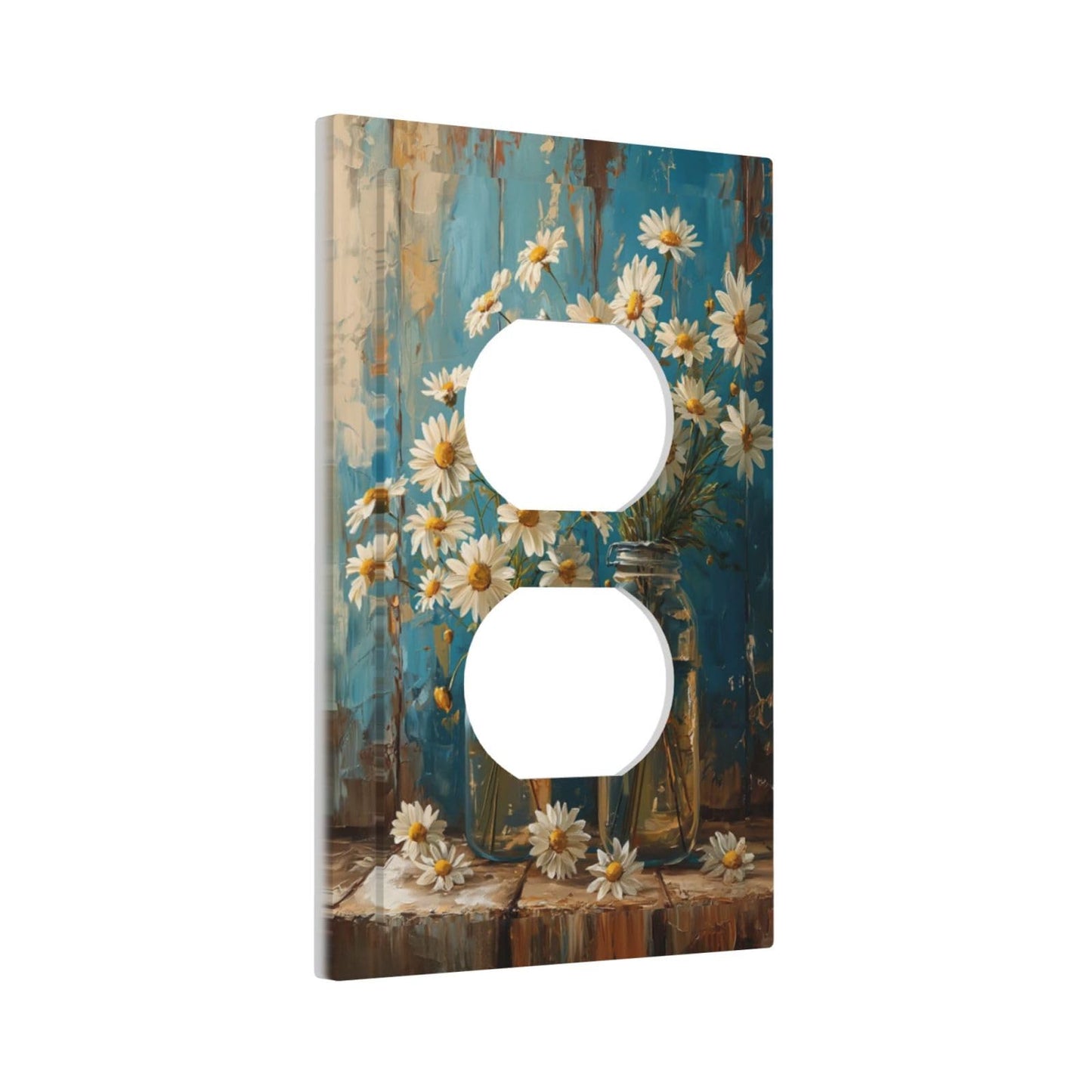 Delicate White Daisy Jars Retro Wood Background Outlet Covers 1 Gang Duplex Light Switch Cover Decorative Switch Plates Electrical Receptacle Faceplate Wall Plate for Farmhouse Home Decor