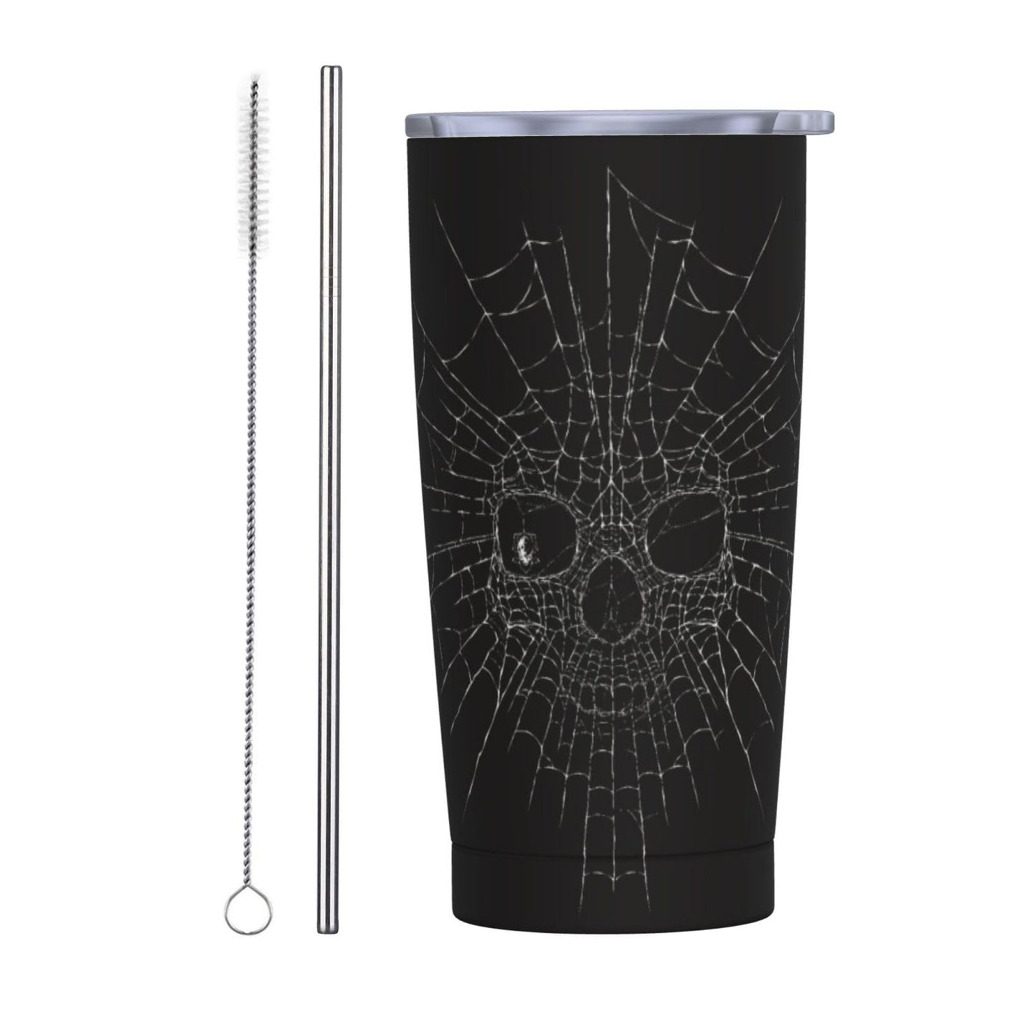 FEYAMYUN Spider Web Skull 20oz Tumbler, Halloween Spider Web Steel Travel Coffee Mug with Lid Straw, Thermal Water Bottle Black White Double Wall Vacuum Insulated Coffee Cup for Hot and Cold Drinks