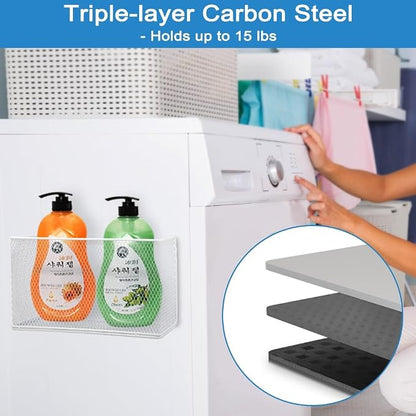 Picowe Magnetic Shelf for Fridge, Aluminum Foil & Plastic Wrap Holder Organizer for Refrigerator, Magnetic Laundry Organizer for Washer /Dryer, Fridge & Small Spaces (White)